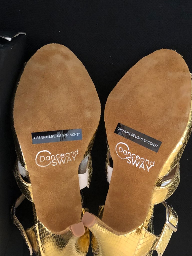 Danceandsway Gold Metallic Snakeskin Caged Salsa Dance Heels Size 6.5 Nib — image 3 of 7